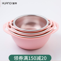 Xuandi 304 stainless steel drain basin rice washing basin water filter basin Household drain amoy rice basin Fruit and vegetable basket vegetable washing basket