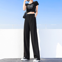 Suit wide leg pants womens 2021 new summer high waist hanging black thin loose straight casual mopping pants