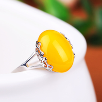 S925 Pure Silver Ring Hollow inlaid with amber Wax Withdrawal 7 * 9 10 * 14 8 * 10 11 *15 10 * 13