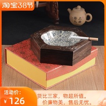 Red Wood Ashtrays Black Sandalwood Inlaid Porcelain Smoke Cylinders Creative Solid Wood Ceramic Ashtrays Gift Retro Ashtrays Hem