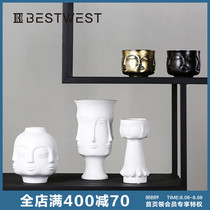 BEST WEST creative ceramic vase face ornament designer model tenant hall flower arrangement bottle soft ornament