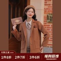 Lingjiu 2021 fall winter suit short retro loose red tweed coat womens college style temperament woolen coat
