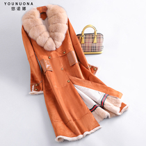 The new fur-in-one coat in the winter of 2022 the female long fox fur fur collar the bile fur jacket in the rabbit fur