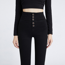 Black high-waisted jeans women show thin 2021 spring and summer tight peach hips show high small feet slim-fit belly trousers