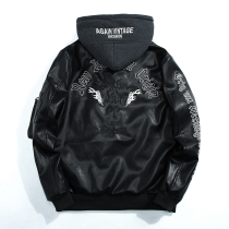 Tide brand Korean version of the motorcycle leather mens embroidered baseball suit couple velvet thickened bomber jacket jacket tide