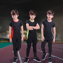 Boys' Spring Autumn Summer Short Sleeve Sports Suit Kids Basketball Running Clothing Medium Large Children's Tights Three Piece Set