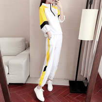 Hong Kong trendy brand casual sportswear suit womens 2021 summer new running fashion sweater Western style two-piece set