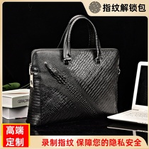 Mens handbag leather fingerprint unlock bag retro crocodile pattern briefcase mens business casual simple hand bag