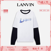 LANVIN Langfan official flagship store men's new product splicing logo stamped long-sleeved T-shirt