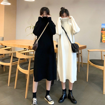 Womens Dress New 2022 Autumn Winter Open Fork Knitted Dress Loot In the Long Knee High Collar Sweater Dress Woman