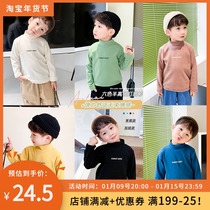 Boy half high collar base shirt children long sleeve T-shirt plus velvet padded padded baby autumn and winter clothes small children Foreign Air Top 3