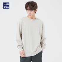 Hanska crewneck sweatshirt mens solid color loose and versatile jacket Spring 2022 new fashion brand handsome undershirt top