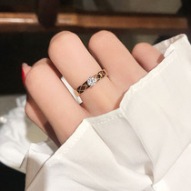 Japanese and Korean version of the classic star diamond check ring with diamond diamond ring stripe ring Fashion wild women do not fade