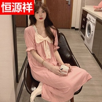 Hengyuan Xiang Changxiang Sleeping Beauty Sleeping Dresses Summer Sweet Princess Wind Female Short Sleeve Students Pure Color Big Code Thin to sleep