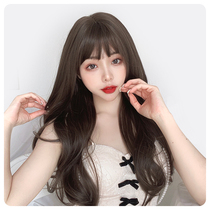 Wig female hair natural full head set simulation fluffy long curly hair big wave round face big face summer Perm