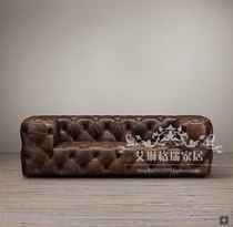 Trio Position Sofa Retro Modern American Countryside Imported Oil Wax Leather Double Office Sofa style neoclassical