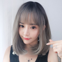 Wig female long hair natural full head cover type incognito long straight hair round face short hair Air bangs net red clavicle hair set