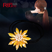 Korean hair jewelry flower Hairband floral headdress professional leather band hair rope headdress versatile simple head rope ponytail