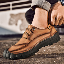 Men Shoes Fall Low Help Leather Shoes Outdoor Men Casual Shoes Head Layer Bull Leather Non-slip Tooling Shoes Sports Climbing Shoes