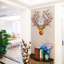 Nordic deer head wall clock Living room household fashion hanging watch Chinese lucky Antler pendant decorative creative Quartz clock