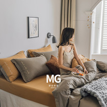 Cotton simple four-piece wide edge embroidery cotton bedding three-piece double bed sheets quilt cover bed hats 1 8m