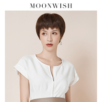 Mengweishi wig female short hair full headgear dog gnaw bangs fashion natural short straight hair real hair wig set