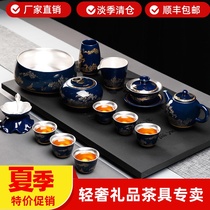 Silver tea set Enamel gilt silver tea set 999 silver handmade household silver teapot Silver cover bowl set