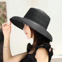 Retro Hepburn black net red straw hat sunscreen sunscreen Holiday seaside beach hat Child summer eaves sun hat