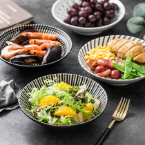 Nordic simple creative salad bowl black and white printing dark vegetable bowl pasta bowl restaurant snack dessert bowl tableware
