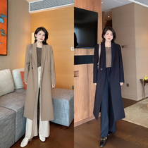 Winewear woman with long style 2021 autumn and winter clothing new light lavish style Inlenty wind coat with high waist straight drum trouser suit