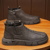 Autumn and winter new side zipper mid-top casual tooling trendy shoes mens fashion Martin boots set feet retro high-top mens shoes