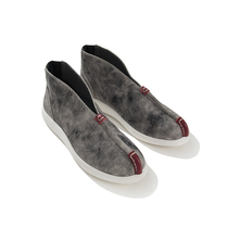 A pedal mens leather shoes retro Chinese style leather foot shoes national style printing casual Chinese lazy shoes tide