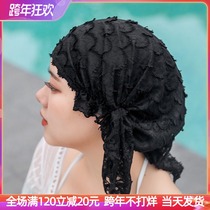 Korean swimming cap womens long hair fashion adult plus a large cup hot spring swimming cap Ladies lace swimming cap