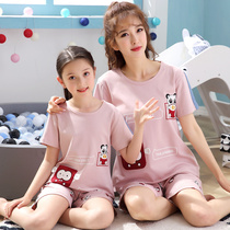 Child Sleepwear Summer Short Sleeve Pure Cotton Girl Baby CUHK Childs Home Girl Mother Girl Sleepwear Panda