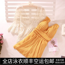 One-piece swimsuit womens fat mm size 200kg belly covered belly thin conservative skirt style big chest steel support to gather Korea hot spring