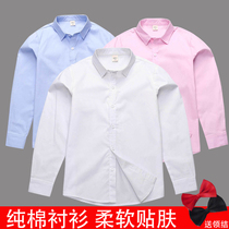 Boys white shirt long sleeve childrens shirt autumn and winter blue pink baby warm thick plus velvet primary school uniforms trend