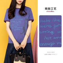 HIKOSEN CARA KARA CAT CAT LETTER PRINT T-SHIRT WOMENS PURPLE JAPANESE LOOSE INS STYLE VERSATILE TOP