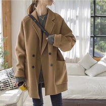 British wind in the long wool coat womens 2021 spring and autumn new Korean version of double-sided cashmere loose womens coat tide