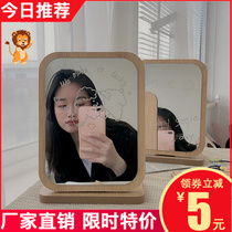 ins minimalist woody mesh red mirror desktop cosmetic mirror girl desktop dresser folding student dorm room portable