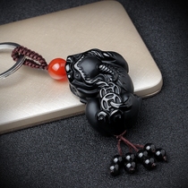 High-end car keychain pendant natural obsidian brave safe jewelry creative men and women couples personality