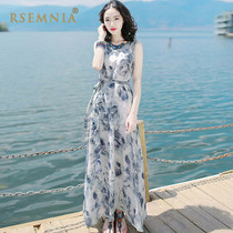Rsemnia fairy dress cold wind chiffon slim dress waist high waist long dress seaside beach dress