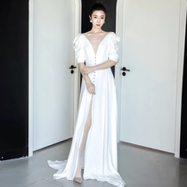 Sexy Satin French Light Wedding Dress Simple Tail Retro 2021 New Bride Out Gown Summer