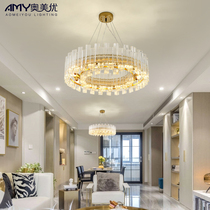 Hong Kong style light luxury crystal chandelier 2019 New Post Modern simple Nordic atmosphere living room lamp round restaurant lamps