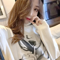 Lggstyle chic wind autumn winter retro printed T-shirt suede woman loose 100 lap high collar bottom guard woman
