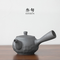 Three-year rust side pot ceramic bubble teapot simple kung fu tea set coarse pottery filter single pot Japanese small teapot