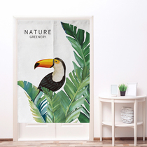 Nordic simple fabric door curtain ins plant thickened fabric free perforated cotton and hemp blended curtain Household bedroom curtain