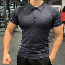 Tights mens running stretch quick-drying fitness suit Sports lapel tight POLO shirt Personal trainer work suit customization