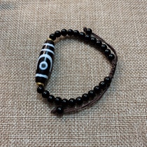 Natural genuine agate two-eyed dzi bead bracelet hand-woven black and white two-eyed Wangcai lucky bracelet