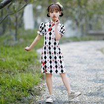 Girls cheongsam autumn Chinese style big childrens cheongsam thin section national tide childrens ancient style short-sleeved dress princess dress