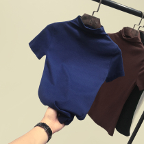 Black semi-turtleneck t-shirt womens short-sleeved base shirt 2021 new spring and autumn slim-fit knitted inner thin top